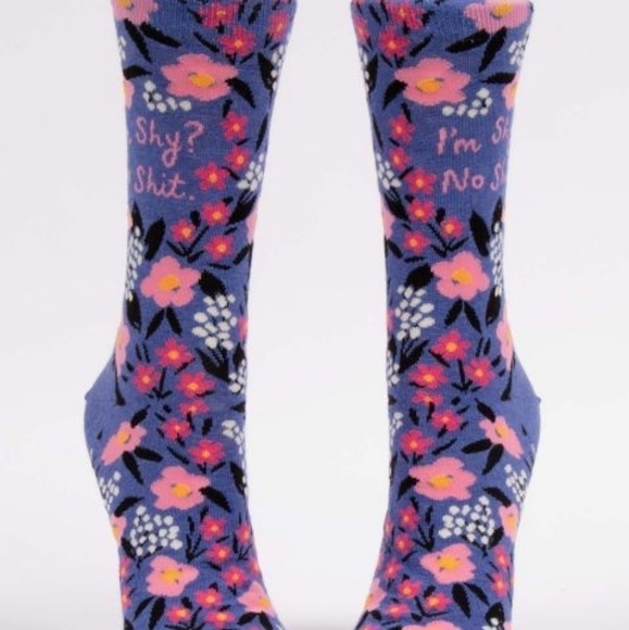 Socks--𝅺I'm Shy? No Sh*t! W crew socks--Blue Q - Picture 1 of 4
